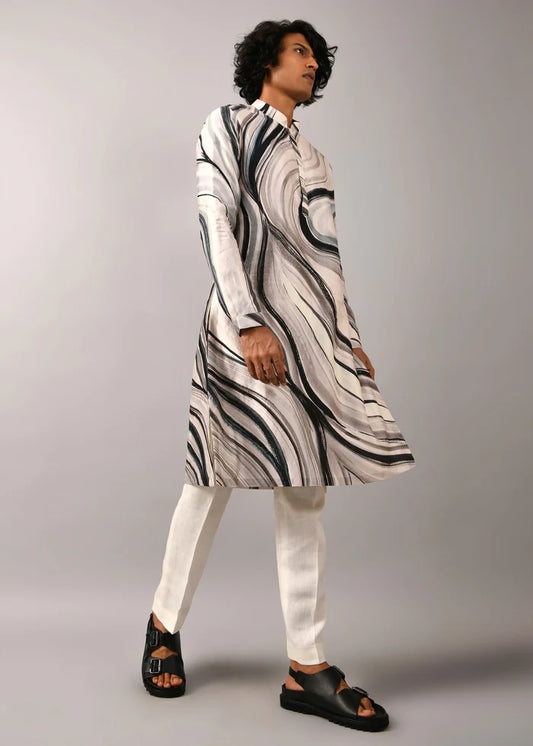 White Weaving Printed Kurta