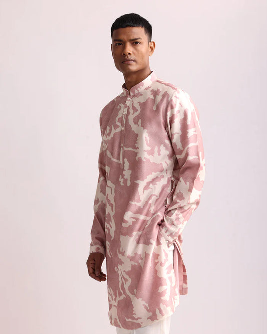 Pink-White Abstract Printed Kurta