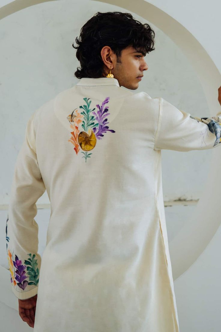 Coral Reef White Printed Kurta Only