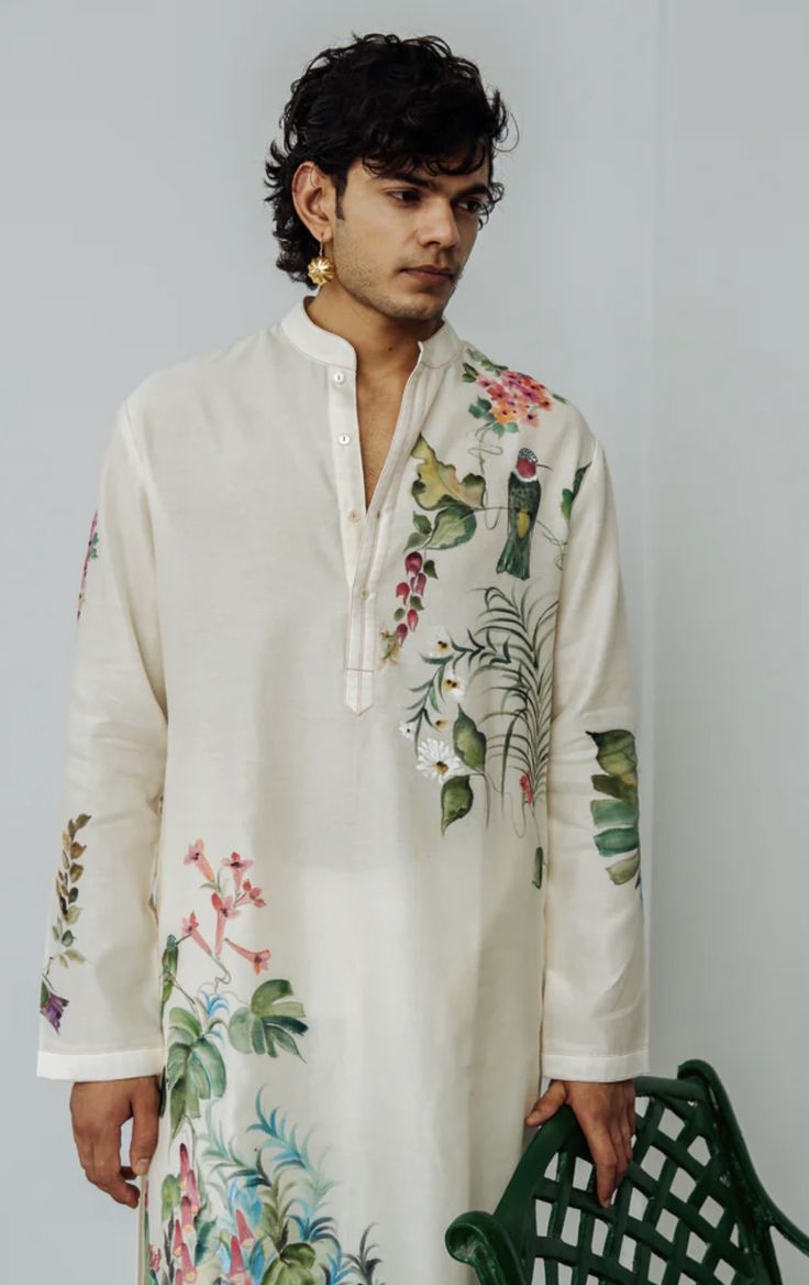 Coral Reef White Printed Kurta Only